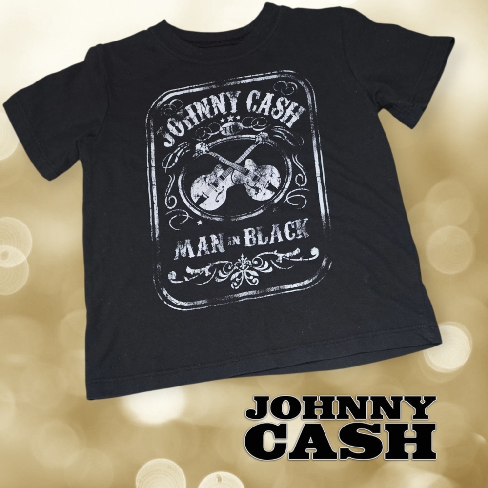 Unisex Johnny Cash Distressed Graphic Short Sleeve T-shirt Black 4T